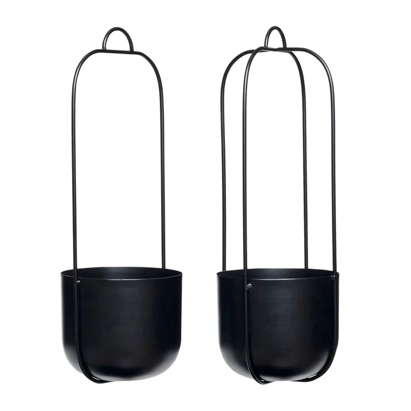 Lotus Hanging Pots Black (set of 2) by Hübsch – product photo