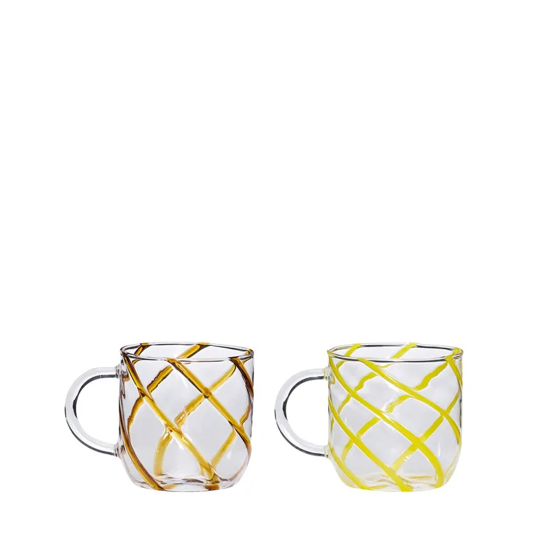 Kiosk Glass Mugs Swirl Yellow (set of 2) by Hübsch – product photo 4 of 4