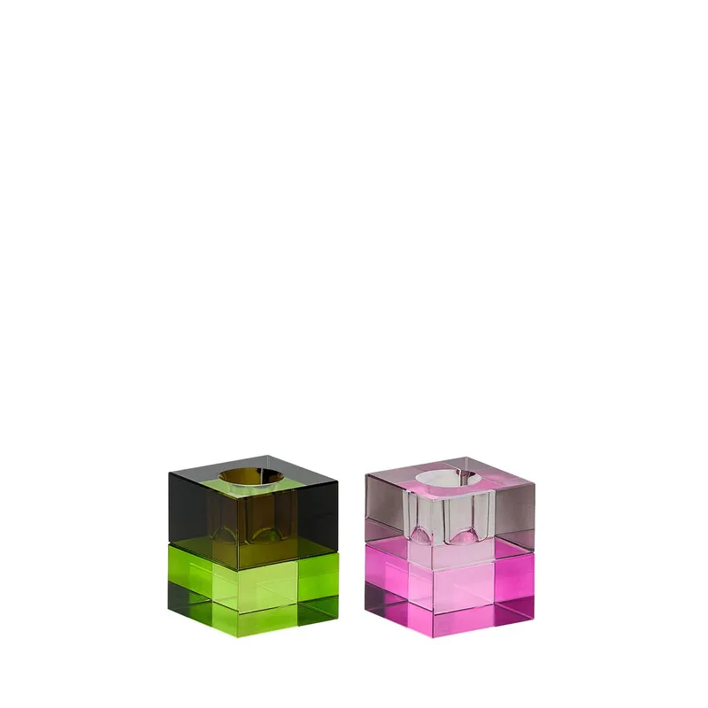 Block Candleholder Brown/Green & Gray/Pink (set of 2) by Hübsch – product photo 5 of 5