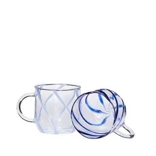Kiosk Glass Mugs Swirl Blue (set of 2) von Hübsch – Produktfoto 1 von 6