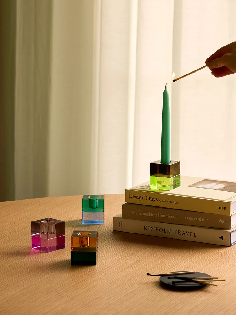 Block Candleholder Green/Blue & Orange/Green (set of 2) van Hübsch – sfeerfoto 3 van 5