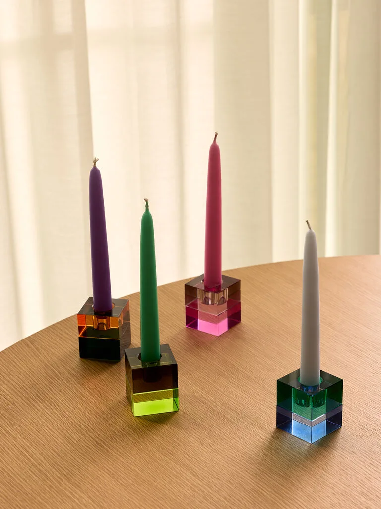 Block Candleholder Green/Blue & Orange/Green (set of 2) van Hübsch – sfeerfoto 1 van 5