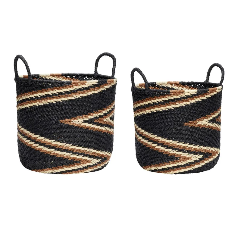 Zigzag Baskets Black (set of 2) van Hübsch – productfoto
