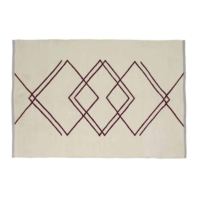 Rhomb Rug White/Burgundy by Hübsch – product photo