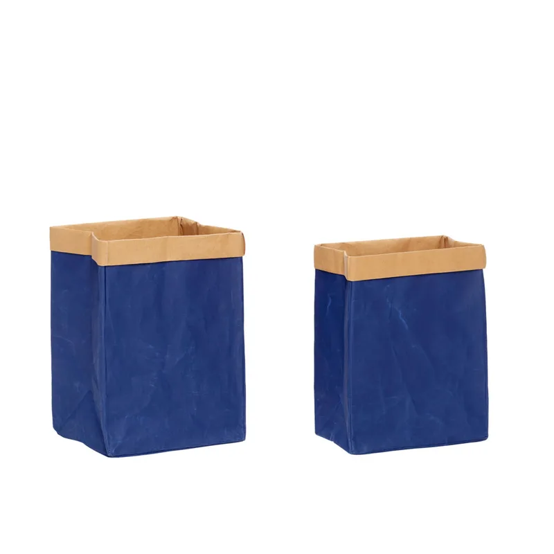 Laundromat Laundry Basket Square Blue/Natural (set of 2) van Hübsch – productfoto