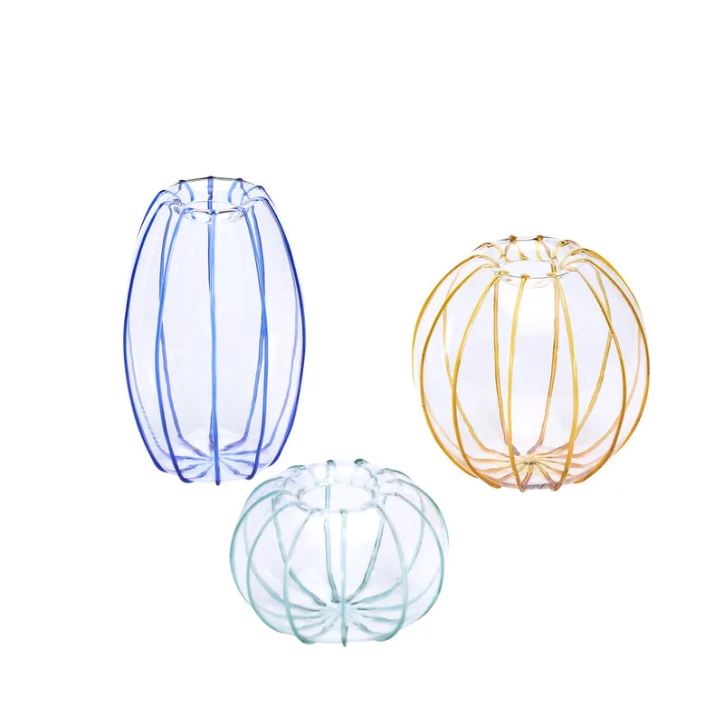 Orbit Vases Amber/Light green/Blue (set of 3) van Hübsch – productfoto 1 van 6