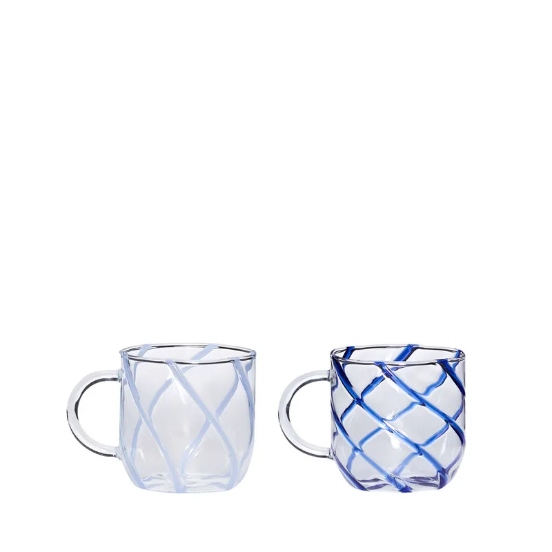 Kiosk Glass Mugs Swirl Blue (set of 2) von Hübsch – Produktfoto 6 von 6