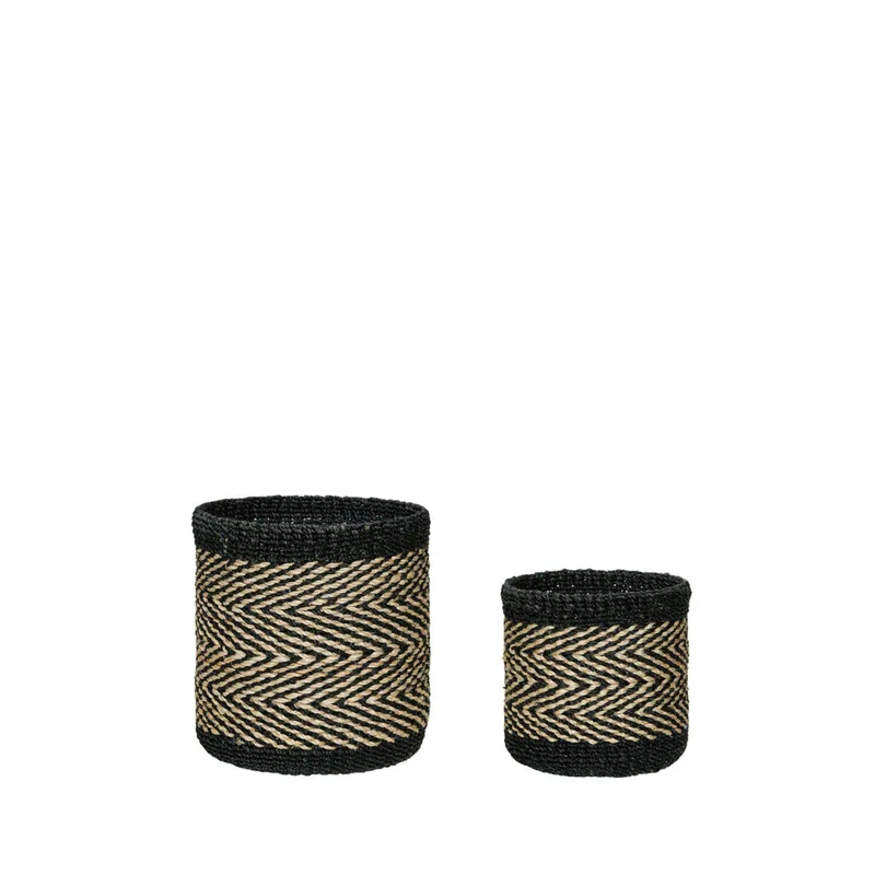 Criss Cross Baskets Black/Natural (set of 2) van Hübsch – productfoto 2 van 2