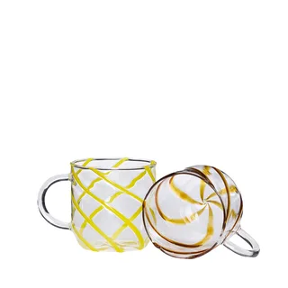 Kiosk Glass Mugs Swirl Yellow (set of 2) by Hübsch – product photo 1 of 4