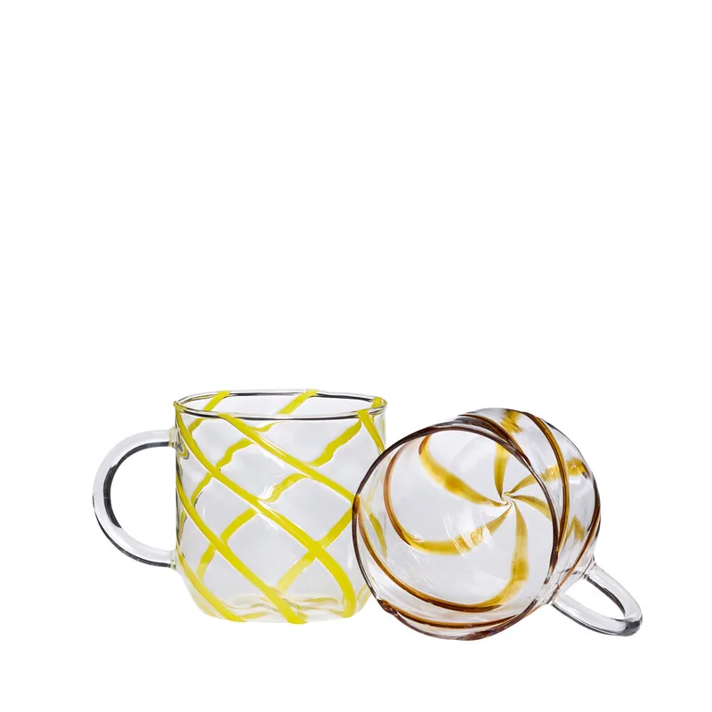 Kiosk Glass Mugs Swirl Yellow (set of 2) by Hübsch – product photo 1 of 4