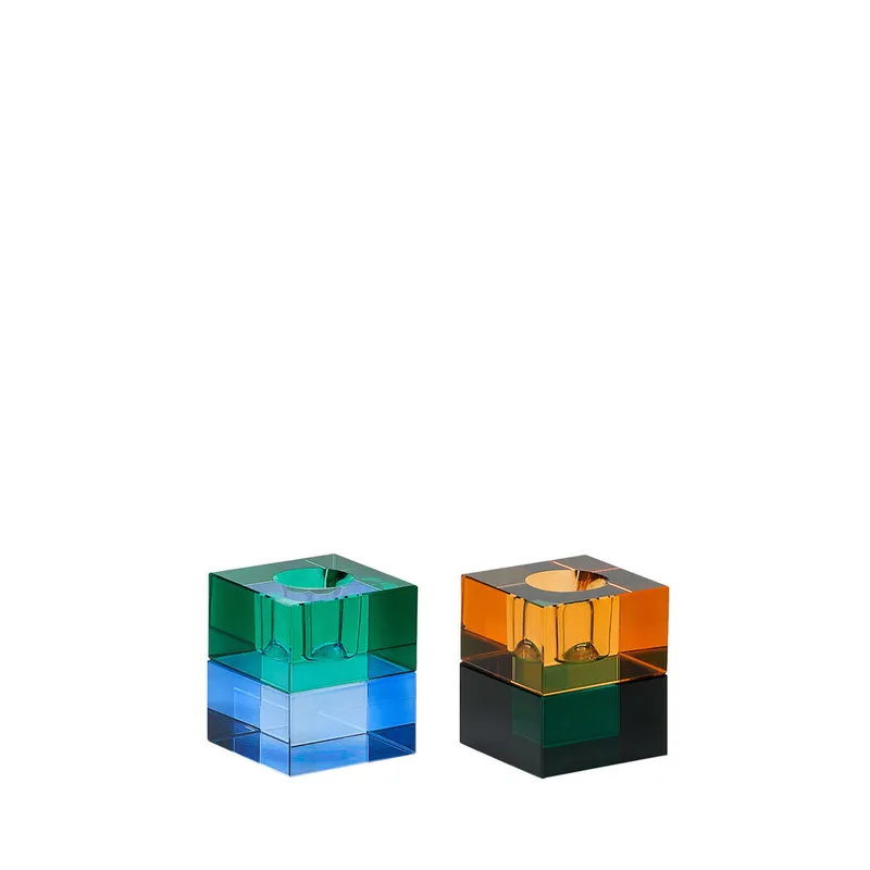 Block Candleholder Green/Blue & Orange/Green (set of 2) van Hübsch – productfoto 5 van 5