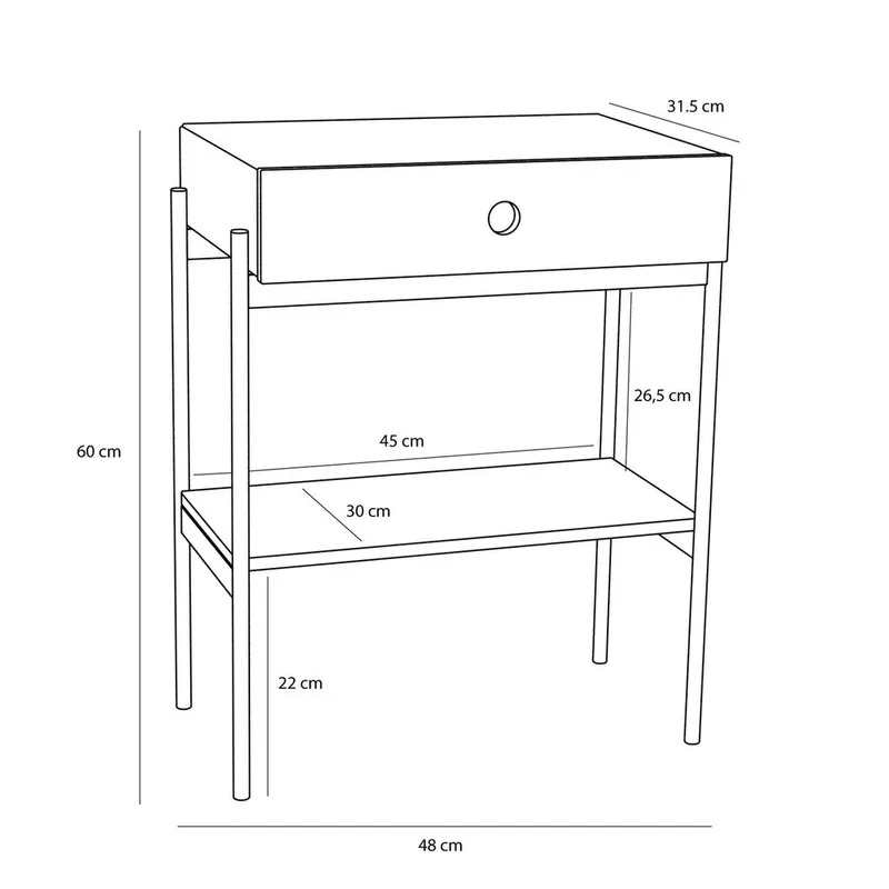 Noir Bedside Table Black de Hübsch – photo du produit 3 sur 5