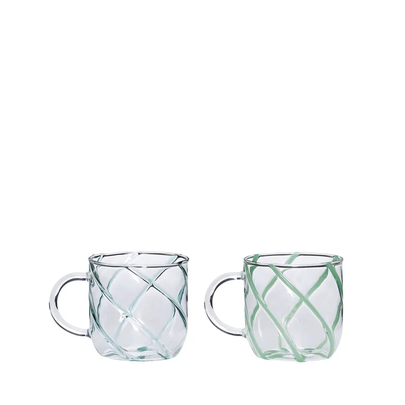 Kiosk Glass Mugs Swirl Green (set of 2) van Hübsch – productfoto 5 van 5