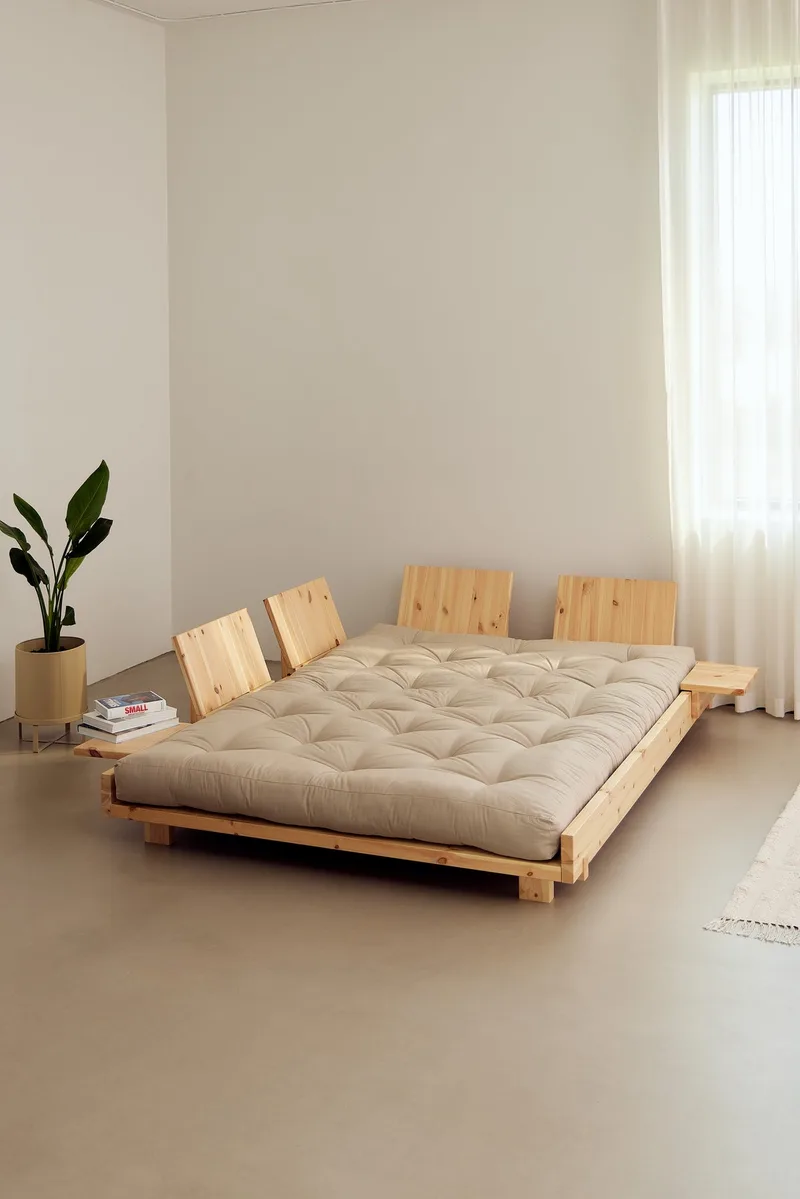SOCIAL SOFA BED CLEAR LAC 140 X 200 W. 4 PCS BACK RESTS AND 2 PCS SIDE TABLES W. FRESH MATTRESS MOCCA by Karup Design – interior photo 11 of 20