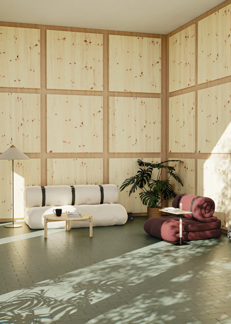 BUCKLE-UP SOFA LINEN W. 3 BROWN LEATHER BELTS van Karup Design – sfeerfoto 8 van 11