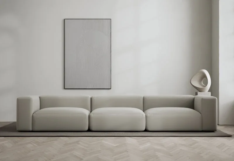 Rosso 3-sits soffa van LAYERED in Linen Look Cold Clay – sfeerfoto
