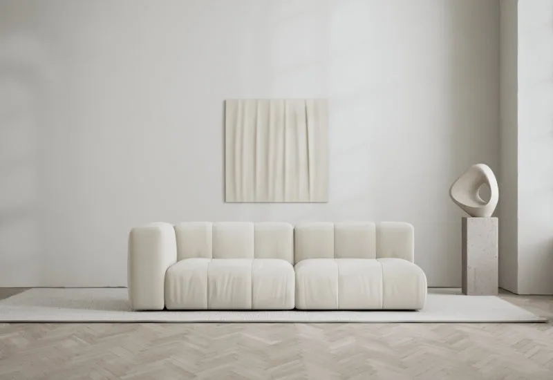 Cecco 2-sits soffa öppen höger van LAYERED in Bouclé Pearly Off White – sfeerfoto
