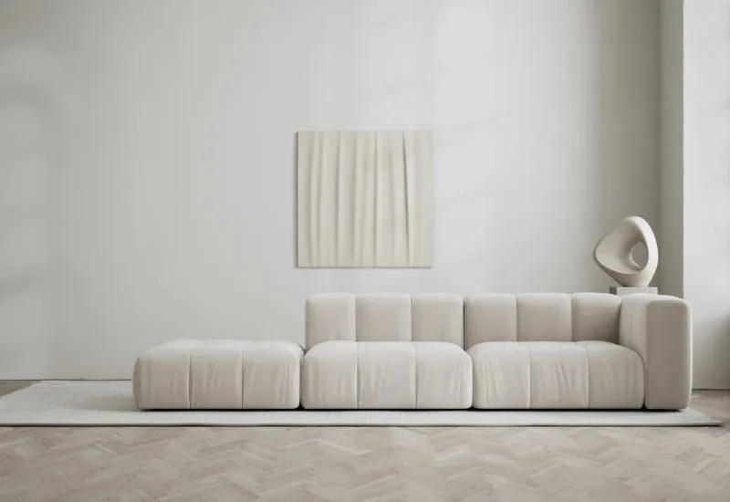 Cecco 3-sits soffa öppen vänster by LAYERED in Velvet Bone White – interior photo