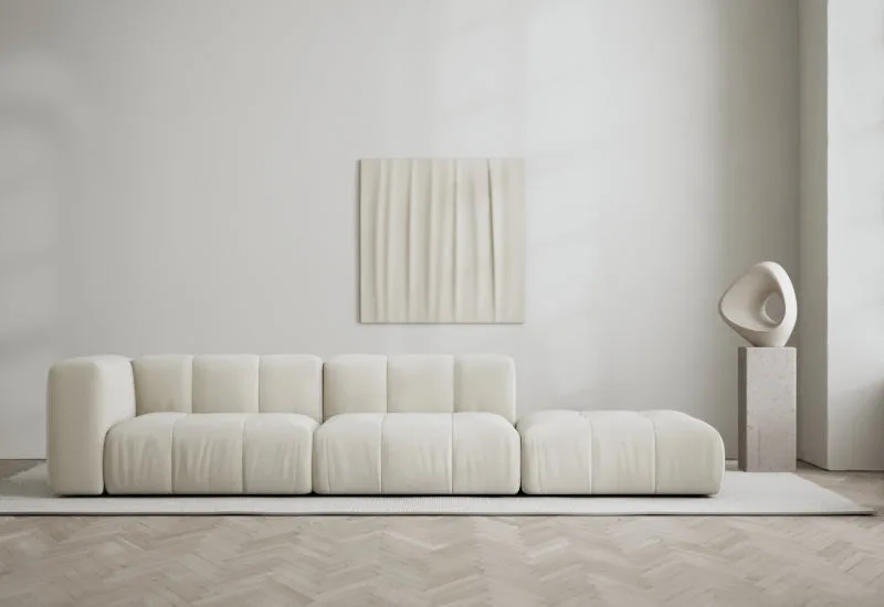Cecco 3-sits soffa öppen höger van LAYERED in Bouclé Pearly Off White – sfeerfoto