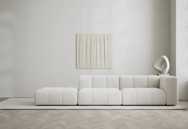 Cecco 3-sits soffa öppen vänster by LAYERED in Linen Look Bone White – interior photo