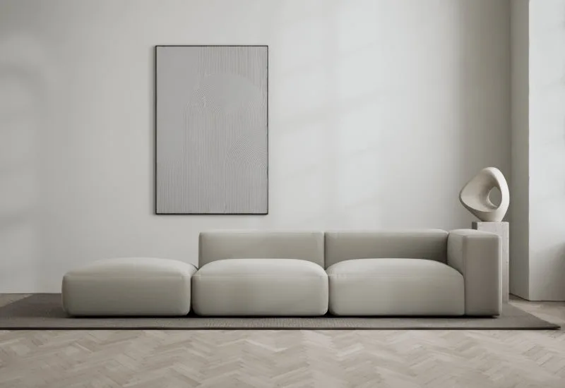 Rosso 3-sits soffa öppen vänster by LAYERED in Linen Look Cold Clay – interior photo