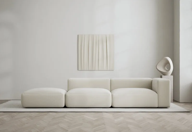 Rosso 3-sits soffa öppen vänster van LAYERED in Bouclé Pearly Off White – sfeerfoto