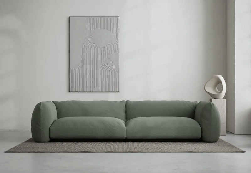 Lotta Agaton 3-sits soffa de LAYERED en Bouclé Dusty Green – photo d’ambiance