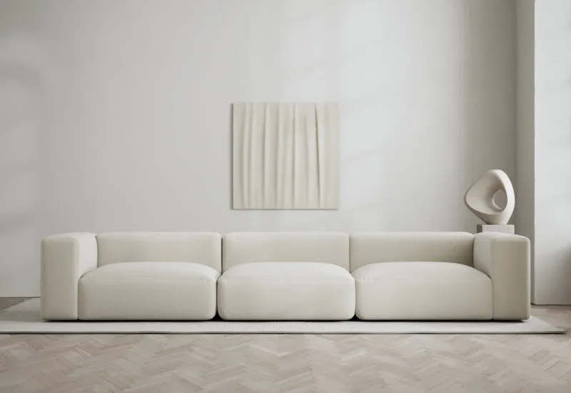Rosso 3-sits soffa de LAYERED en Bouclé Pearly Off White – photo d’ambiance
