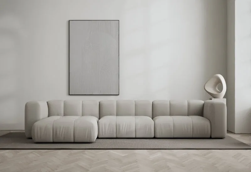 Cecco 3-sits soffa med divan vänster by LAYERED in Linen Look True Greige – interior photo