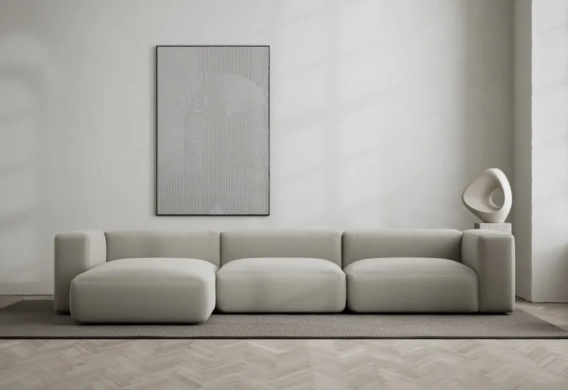 Rosso 3-sits soffa med divan vänster von LAYERED in Linen Look Cold Clay – Ambientefoto