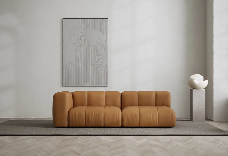 Cecco 2-sits soffa öppen höger de LAYERED en Leather Brandy – photo d’ambiance