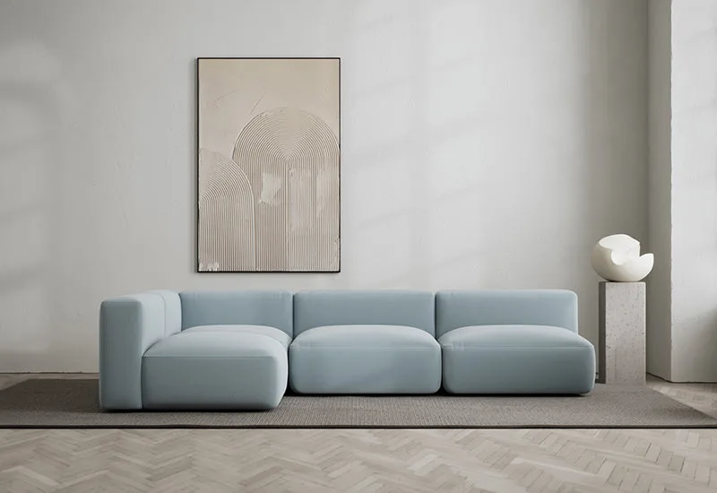 Rosso 4-sits hörnsoffa vänster by LAYERED in Linen Look Sky Blue – interior photo
