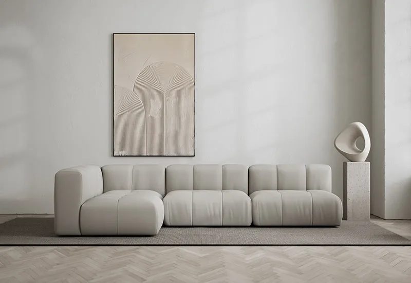 Cecco 4-sits hörnsoffa vänster de LAYERED en Linen Look True Greige – photo d’ambiance