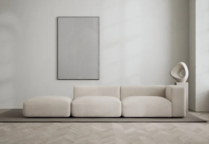 Rosso 3-sits soffa öppen vänster de LAYERED en Cord Fresh Pearl Grey – photo d’ambiance