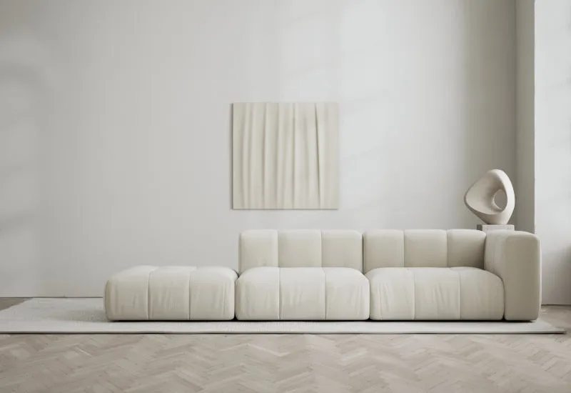 Cecco 3-sits soffa öppen vänster by LAYERED in Bouclé Pearly Off White – interior photo