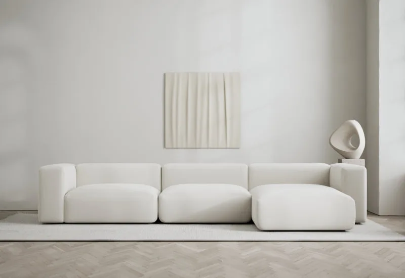 Rosso 3-sits med divan höger by LAYERED in Linen Look Bone White – interior photo