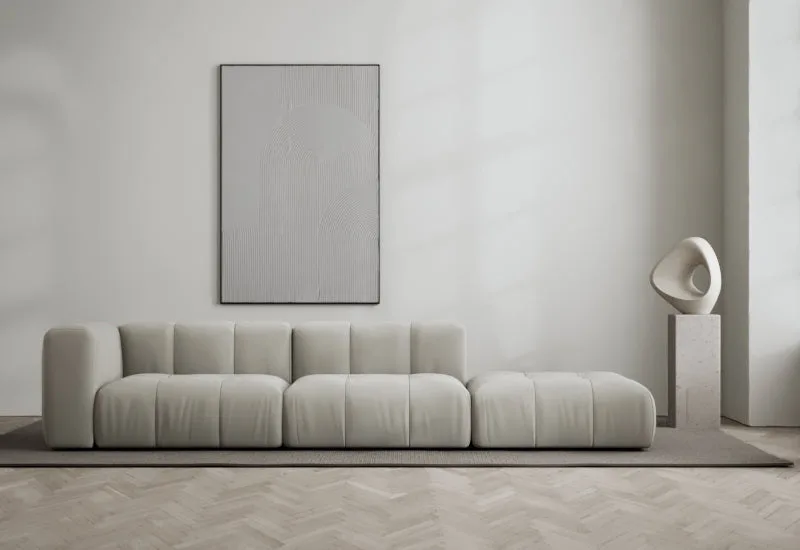 Cecco 3-sits soffa öppen höger by LAYERED in Linen Look Cold Clay – interior photo