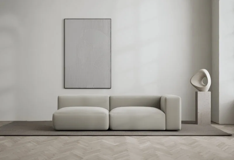 Rosso 2-sits soffa öppen vänster van LAYERED in Linen Look Cold Clay – sfeerfoto