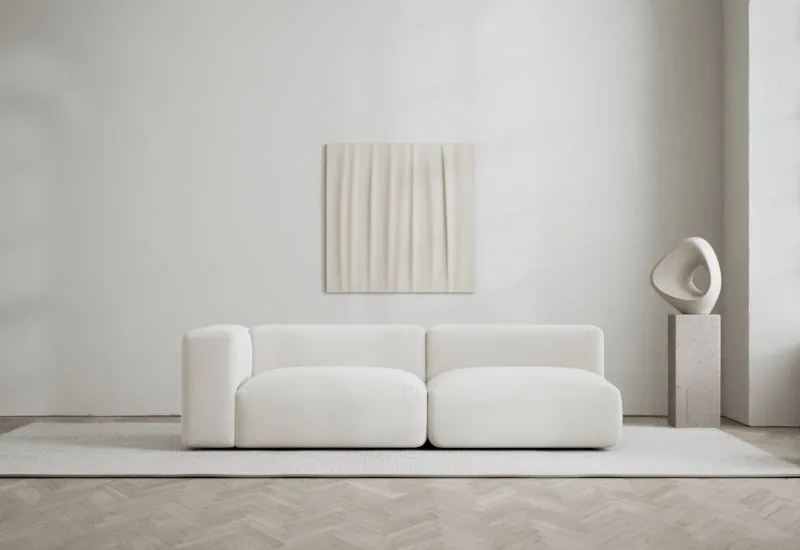 Rosso 2-sits soffa öppen höger de LAYERED en Linen Look Bone White – photo d’ambiance