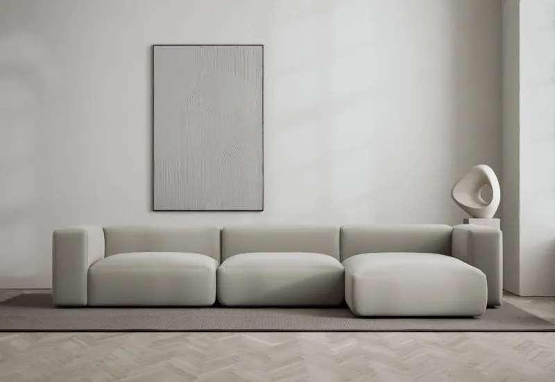 Rosso 3-sits med divan höger by LAYERED in Linen Look Cold Clay – interior photo