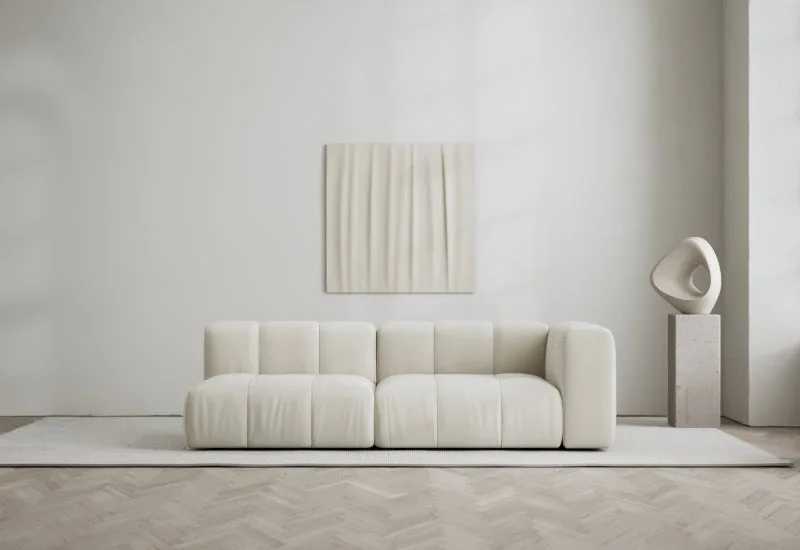 Cecco 2-sits soffa öppen vänster by LAYERED in Bouclé Pearly Off White – interior photo