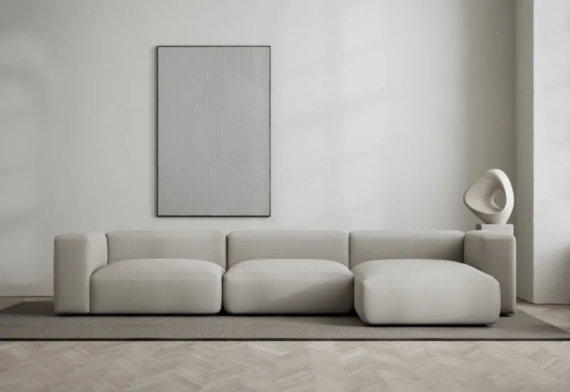 Rosso 3-sits med divan höger by LAYERED in Linen Look True Greige – interior photo