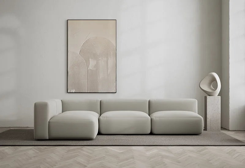 Rosso 4-sits hörnsoffa vänster by LAYERED in Linen Look Cold Clay – interior photo