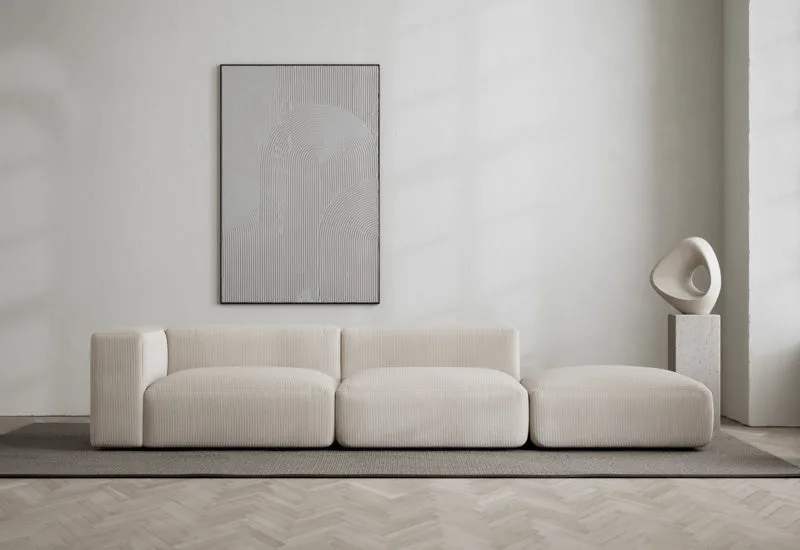 Rosso 3-sits soffa öppen höger van LAYERED in Cord Fresh Pearl Grey – sfeerfoto