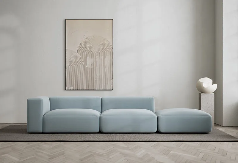 Rosso 3-sits soffa öppen höger de LAYERED en Linen Look Sky Blue – photo d’ambiance