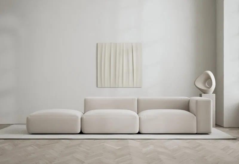 Rosso 3-sits soffa öppen vänster van LAYERED in Velvet Bone White – sfeerfoto