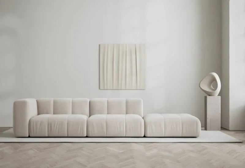 Cecco 3-sits soffa öppen höger van LAYERED in Velvet Bone White – sfeerfoto