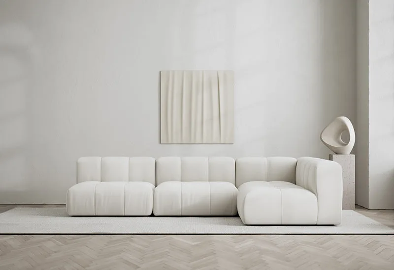 Cecco 4-sits hörnsoffa höger de LAYERED en Linen Look Bone White – photo d’ambiance