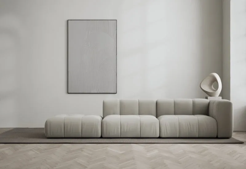 Cecco 3-sits soffa öppen vänster by LAYERED in Linen Look Cold Clay – interior photo