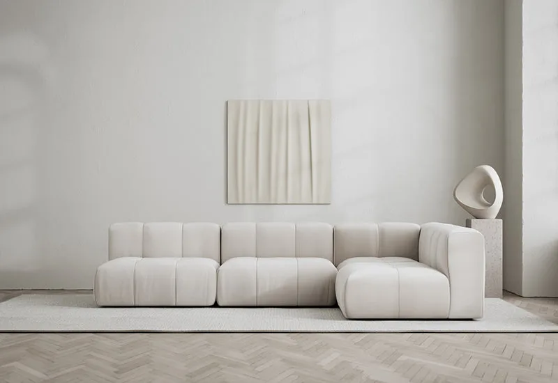 Cecco 4-sits hörnsoffa höger de LAYERED en Velvet Bone White – photo d’ambiance
